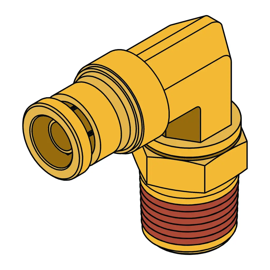 5/32" PTC X #10-32 NPT 90° Male Swivel Elbow Brass (DOT)