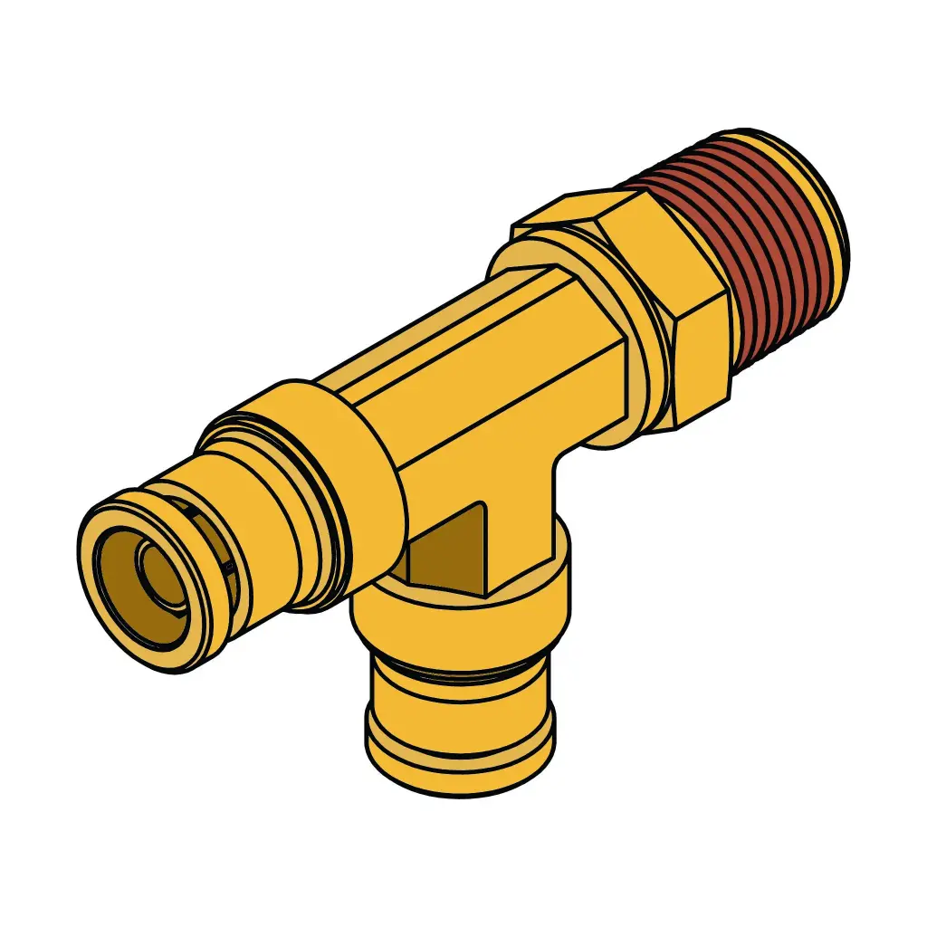 1/4" PTC X 1/4" NPT Male Run Tee Swivel Brass Fitting (DOT)