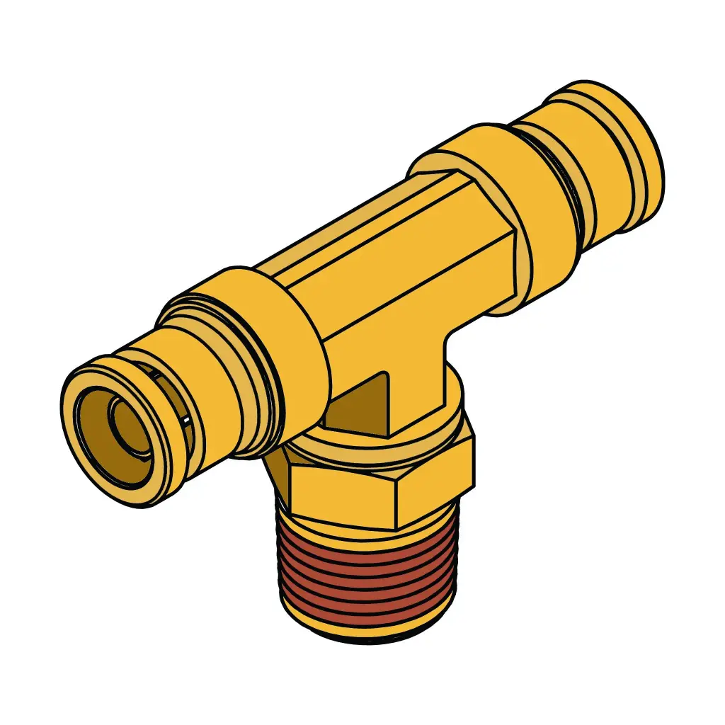 3/8" PTC X 3/8" NPT Male Branch Tee Swivel Brass Fitting (DOT)