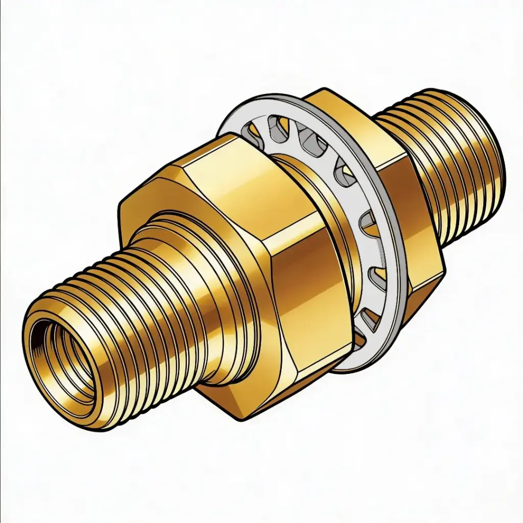 1/2" X 1"-14 X 1/2" (1/4" FNPT) NPT to UNS to NPT Stepped Bulkhead Fitting Brass