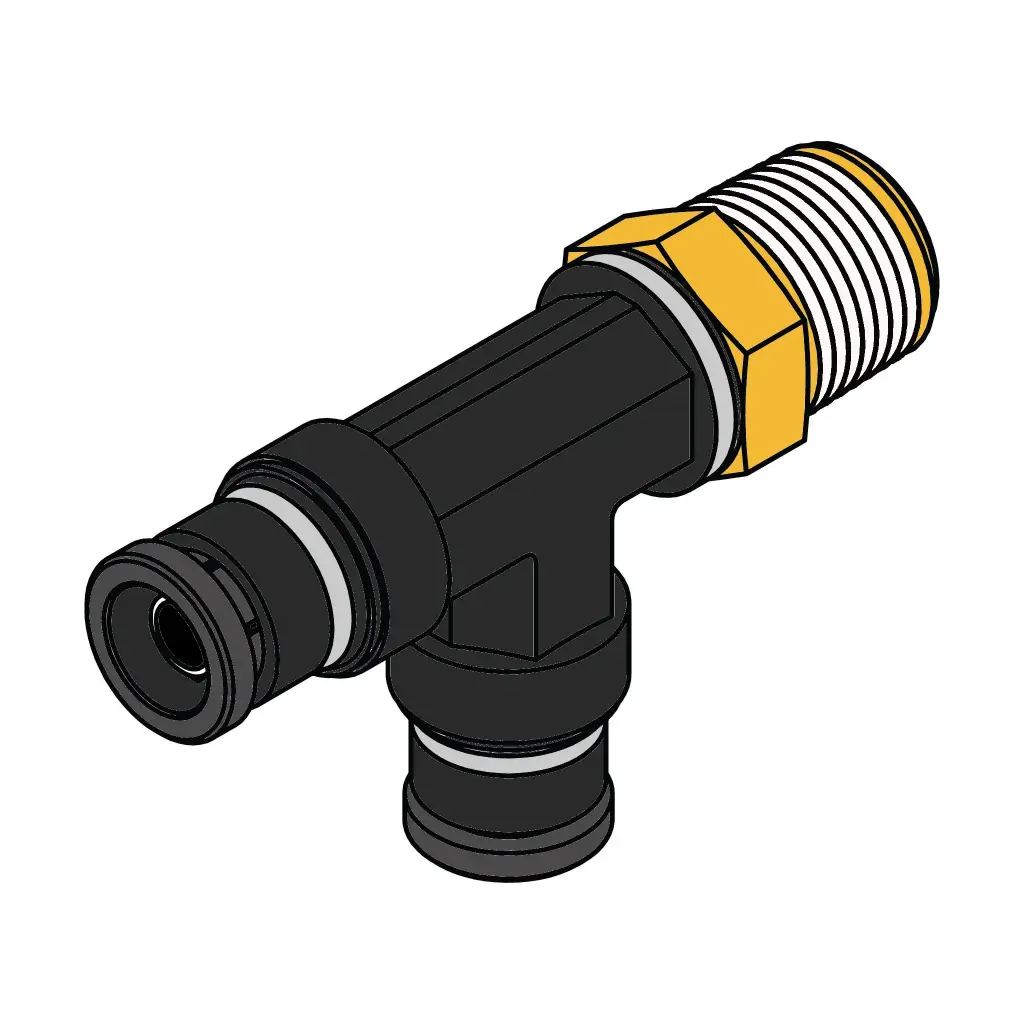 1/4" PTC X 1/8" NPT Male Run Tee Swivel Composite Fitting (DOT)