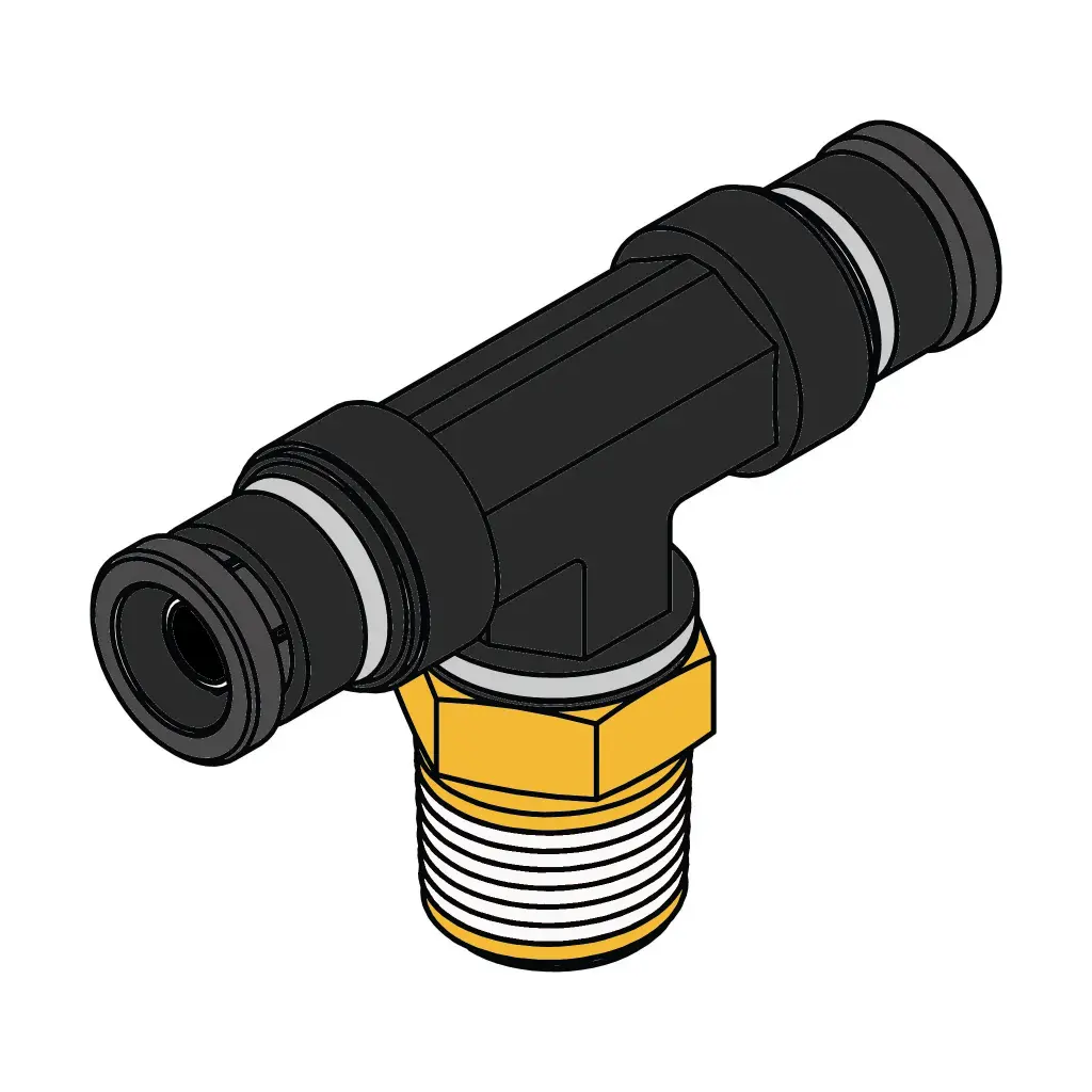 1/2" PTC X 3/8" NPT Male Branch Tee Swivel Composite Fitting (DOT)