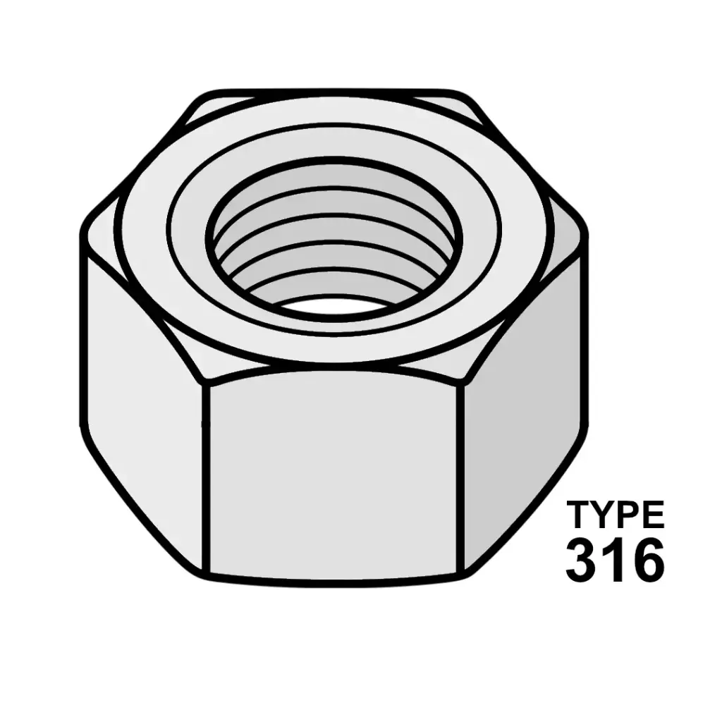 3/8"-16 Hex Nut 316 Stainless Steel