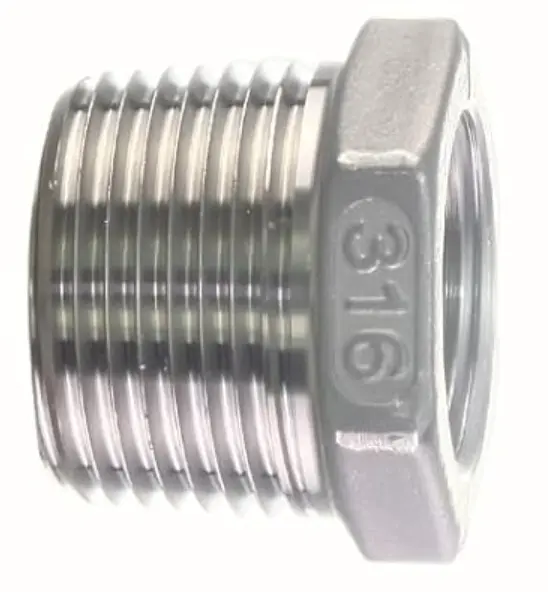 3/8" X 1/4" NPT Hex Bushing 316 Stainless Steel