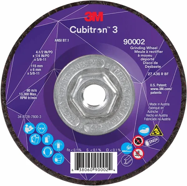 4-1/2" X 1/4" X 5/8"-11 Ceramic Grinding Disc (3M/Cubitron 3)