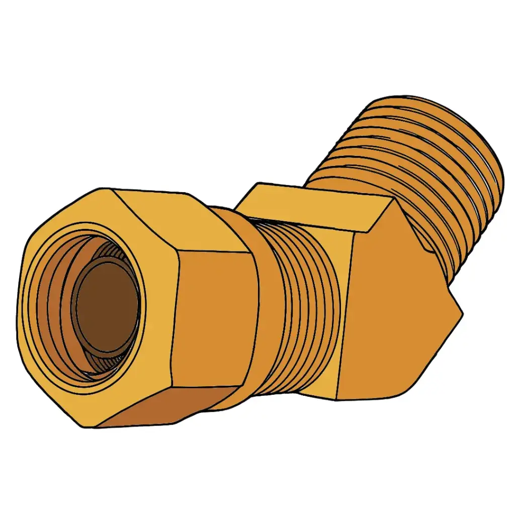 5/8" X 3/8" A/B to NPT 45° Male Elbow Brass (DOT)