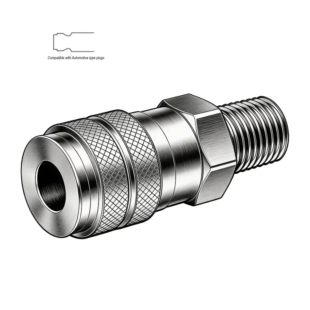 3/8" X 1/2" Automotive Air Coupler to Male NPT Steel