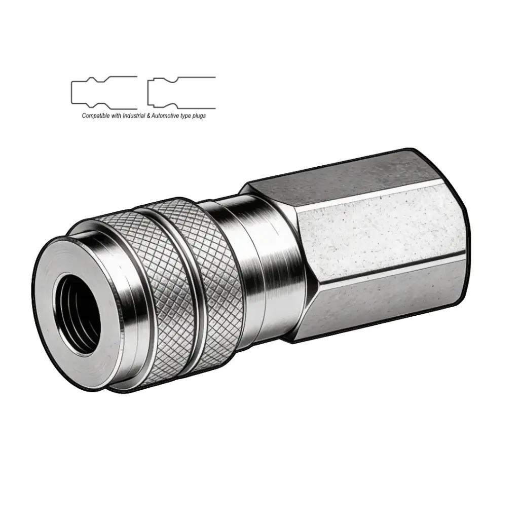 1/2" X 1/2" Automotive/Industrial Air Coupler to Female NPT Steel