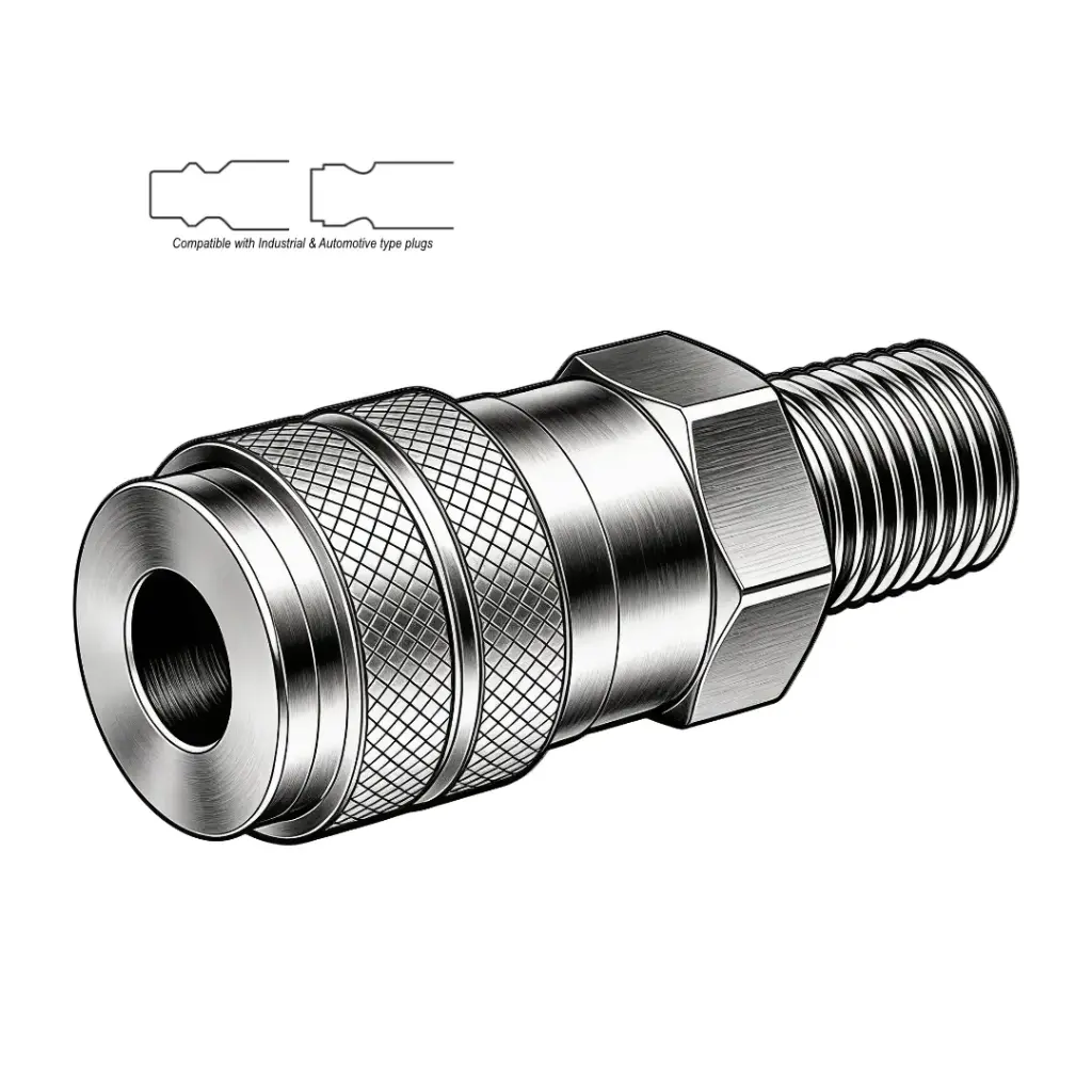 1/2" X 1/2" Automotive/Industrial Air Coupler to Male NPT Steel