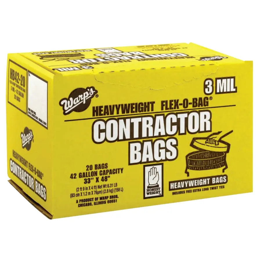 20Ct 3mil Black Contractor Trash Bags 42 Gallon (Warp Bros)