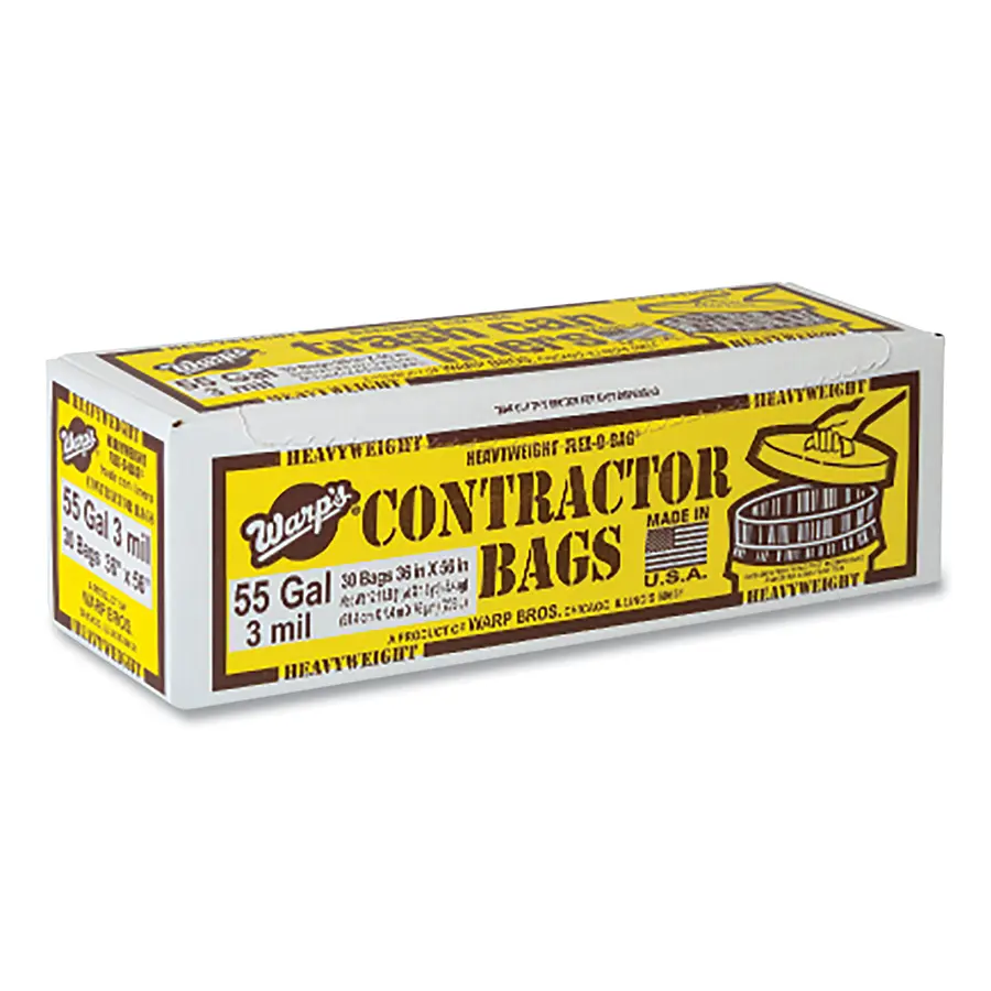 30Ct 3mil Black Contractor Trash Bags 55 Gallon (Warp Bros)