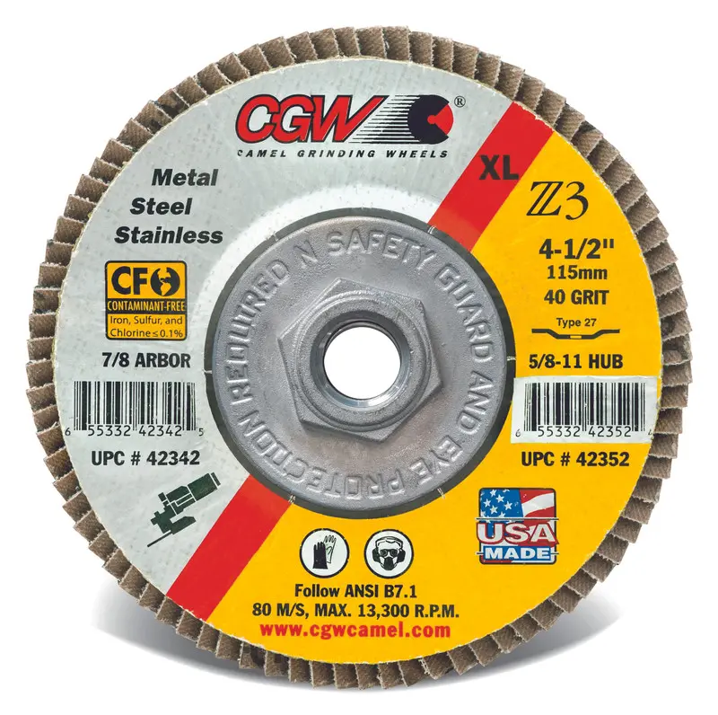 4-1/2" X 5/8"-11 X 40 Grit XL Flap Discs Premium Z3 Type 27 (CGW)