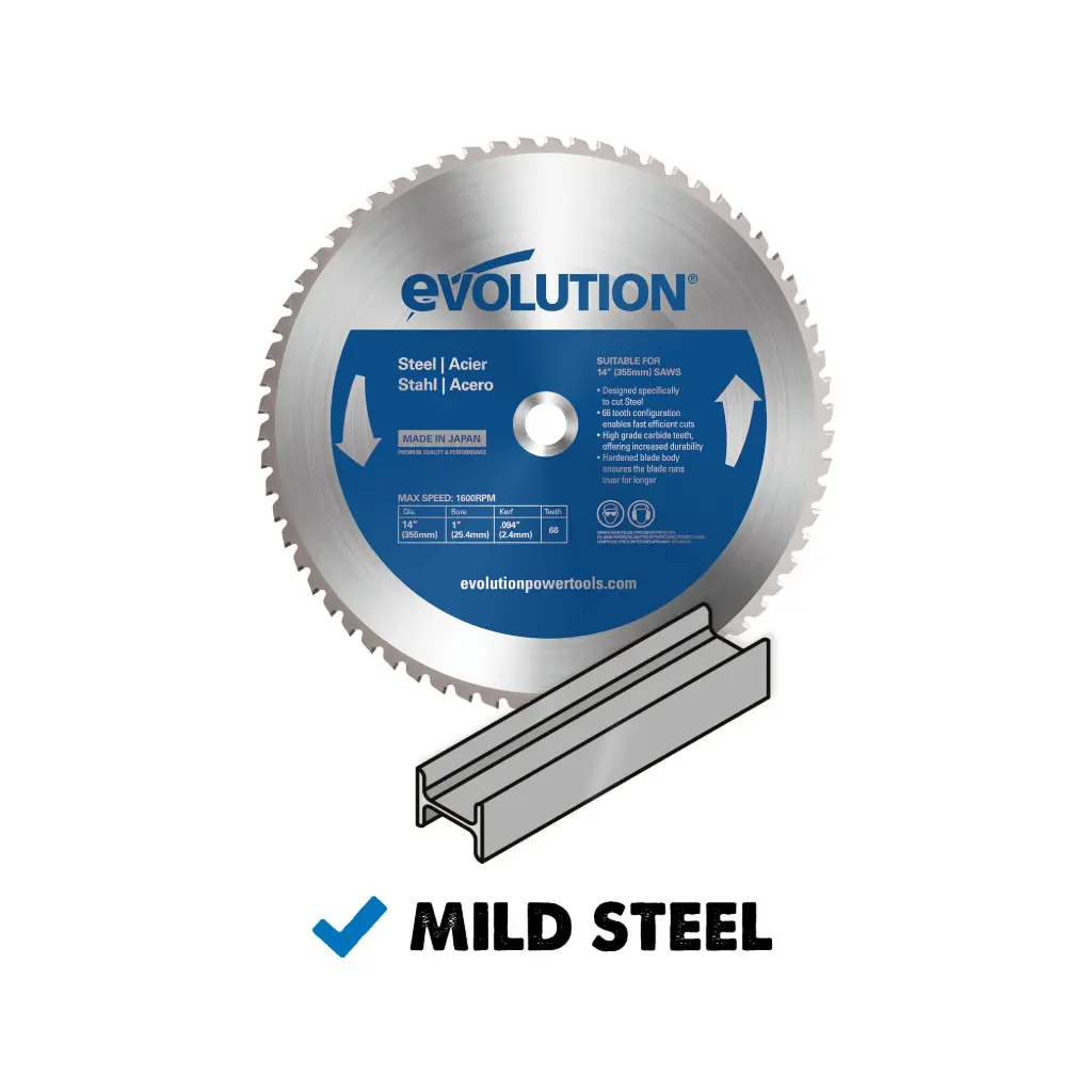 14" X 66T X 1" Arbor Mild Steel Cold Cut Circular Saw Blade (Evolution)