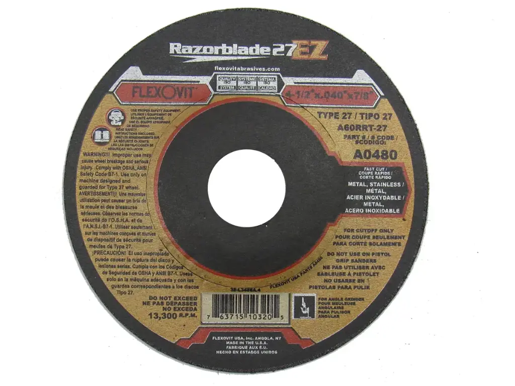 4-1/2 X .040 X 7/8" T-27 Razorblade Ez Cutoff Wheel (Flexovit USA)