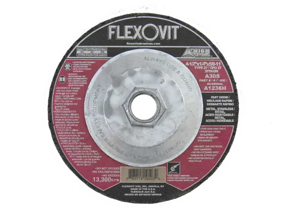 4-1/2" X 1/4" X 5/8-11 T-27 Grinding Wheel (Flexovit USA)