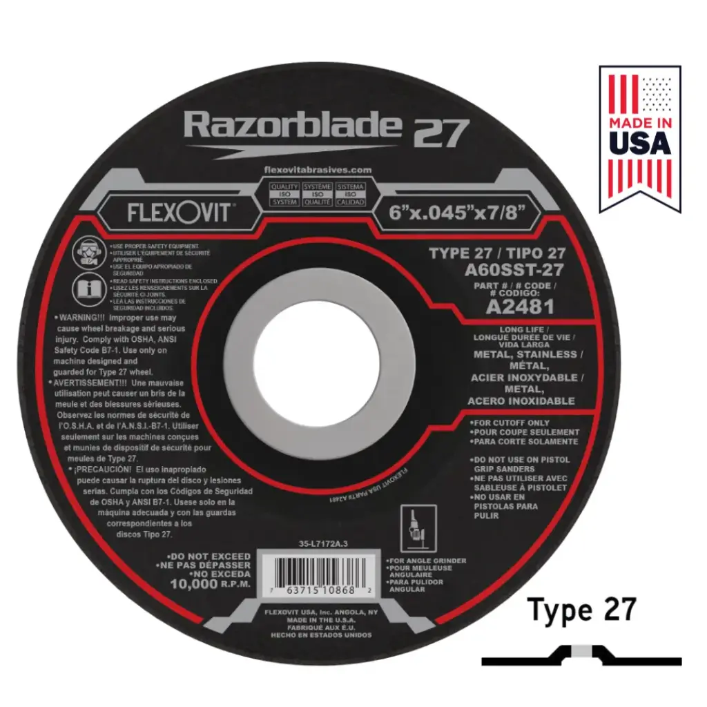 6" X .045 X 7/8" T-27 Razorblade Cutoff Wheel (Flexovit USA)