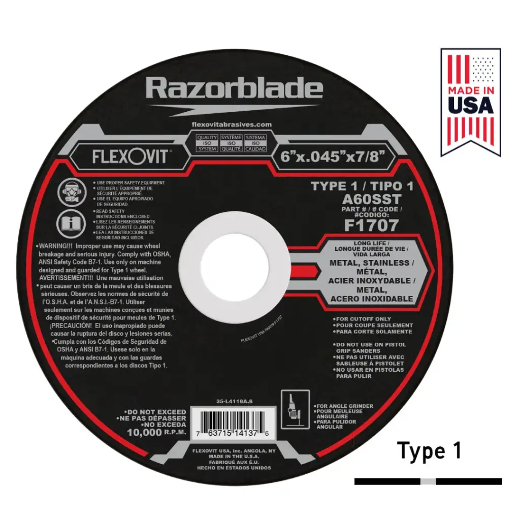 6" X .045 X 7/8" T-1 Razorblade Cutoff Wheel (Flexovit USA)