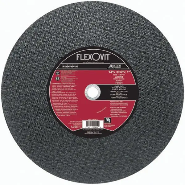 14" X 3/32" X 1" Arbor Steel Cut-Off Wheel A30RB Type 1 (Flexovit USA)