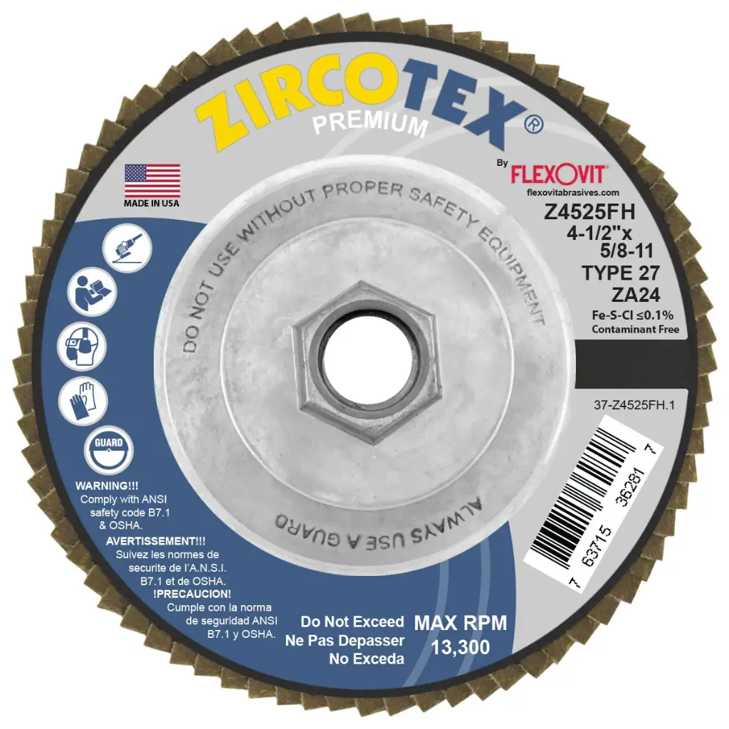4-1/2" X 5/8-11 T-27 24 Grit Zircotex Flap Disc (Flexovit USA)
