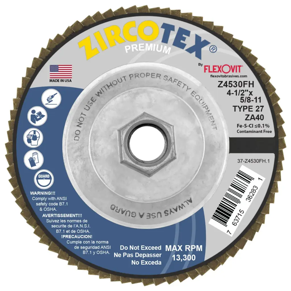 4-1/2" X 5/8-11 T-27 40 Grit Zircotex Flap Disc (Flexovit USA)