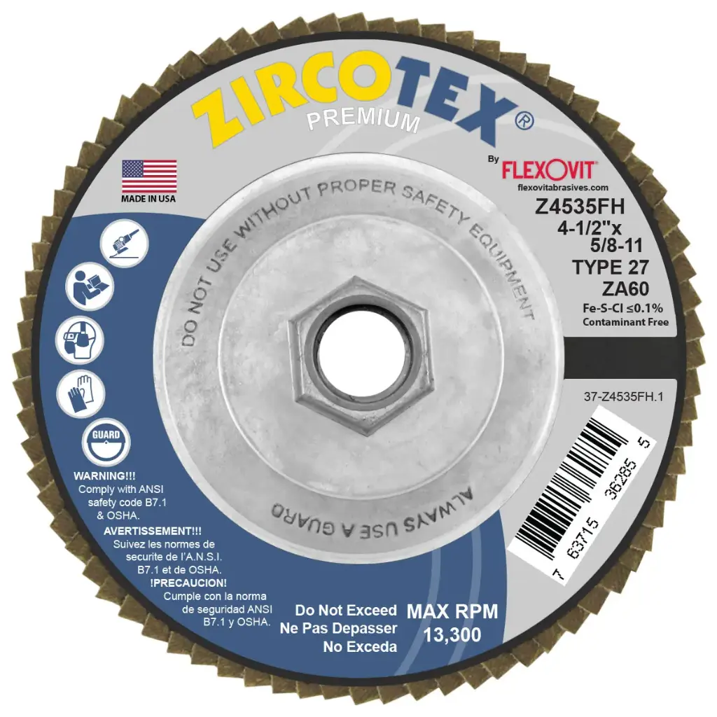 4-1/2" X 5/8-11 T-27 60 Grit Zircotex Flap Disc (Flexovit USA)