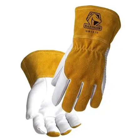Medium Goatskin Leather Palm MIG Welding Gloves (Black Stallion)