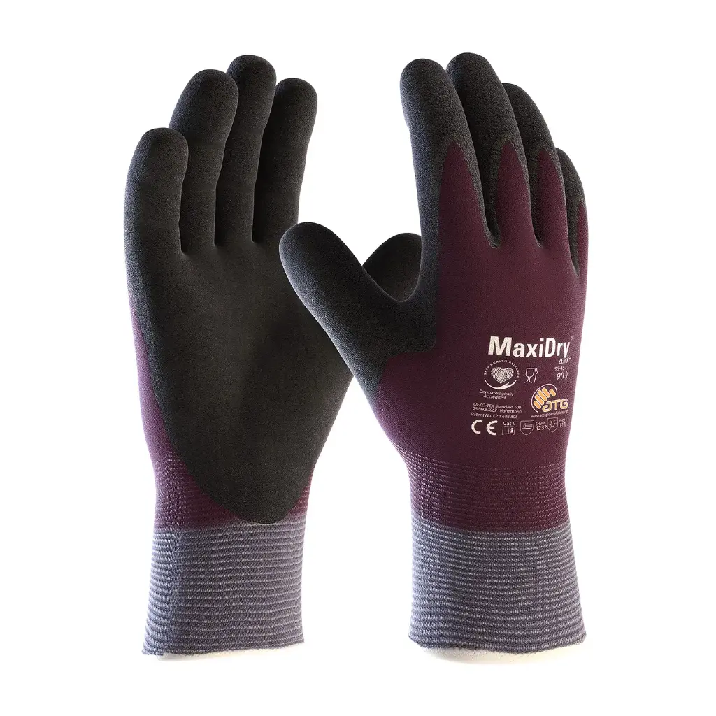 Large Purple Thermal Lined Nylon Glove [Full Hand Double-Dipped Nitrile MicroFoam Grip] (MaxiDry/Zero)