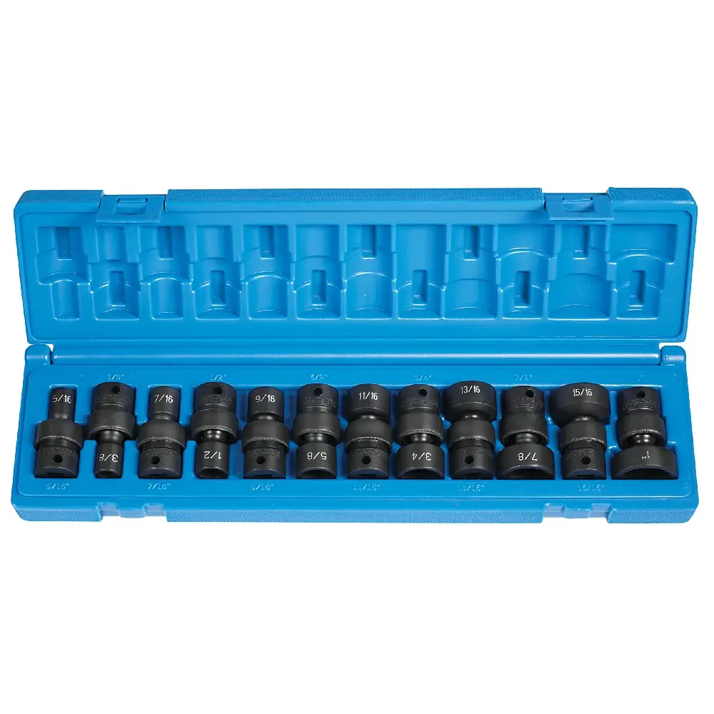 12Pc SAE 3/8" Dr. 6pt Shallow Universal Impact Socket Set [5/16" to 1"] (Grey Pneumatic)