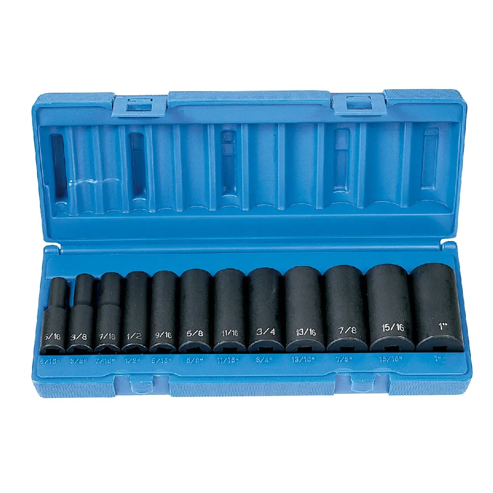 12Pc SAE 3/8" Dr. 6pt Deep Impact Socket Set [5/16"-1"] (Grey Pneumatic)