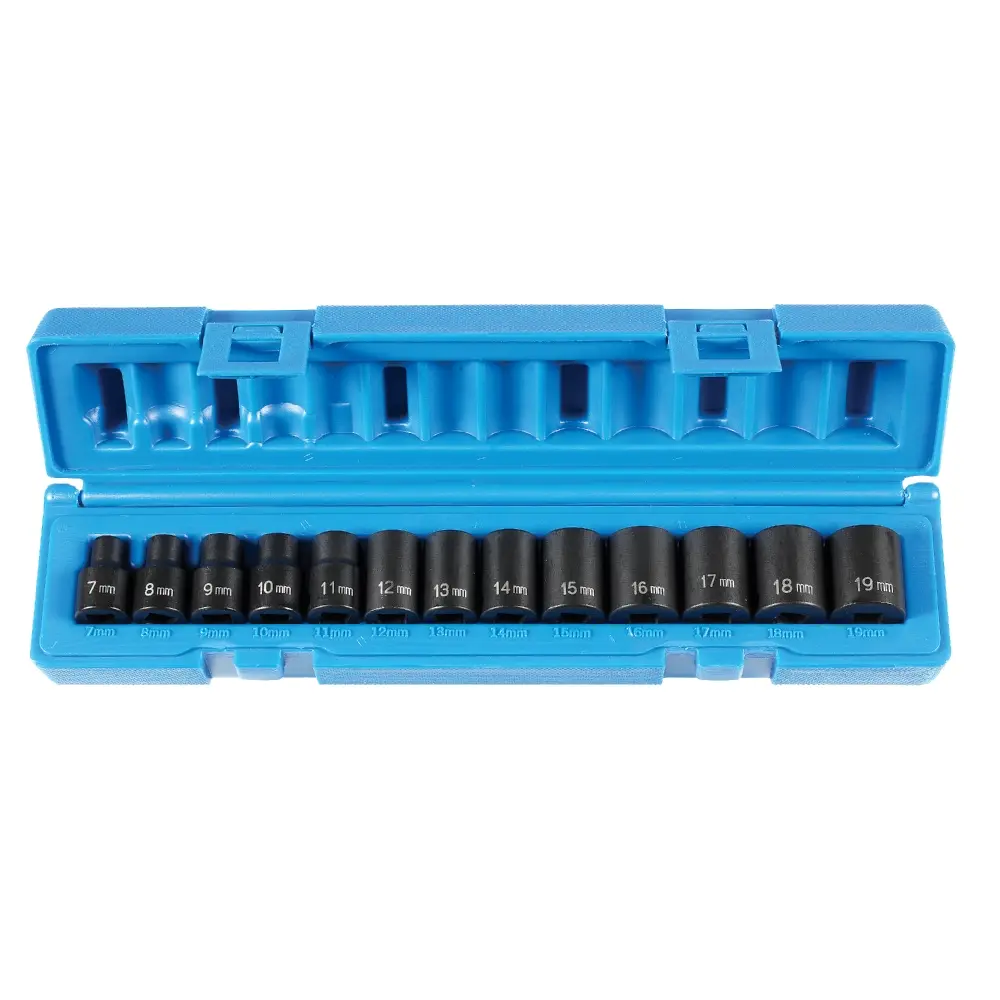 13Pc Metric 3/8" Dr. 6pt Shallow Impact Socket Set [7mm-19mm] (Grey Pneumatic)