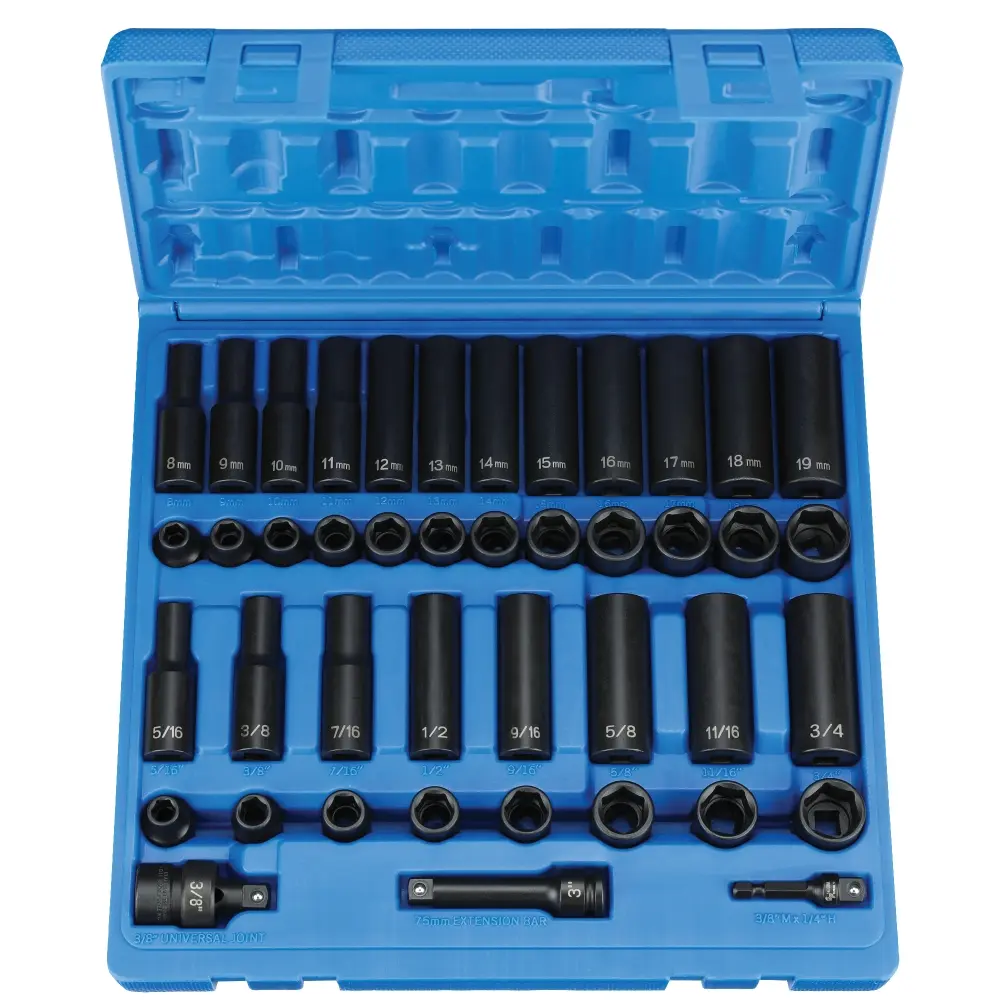 43Pc SAE/Metric 3/8" Dr. 6pt Shallow/Deep Impact Socket Set (Grey Pneumatic)