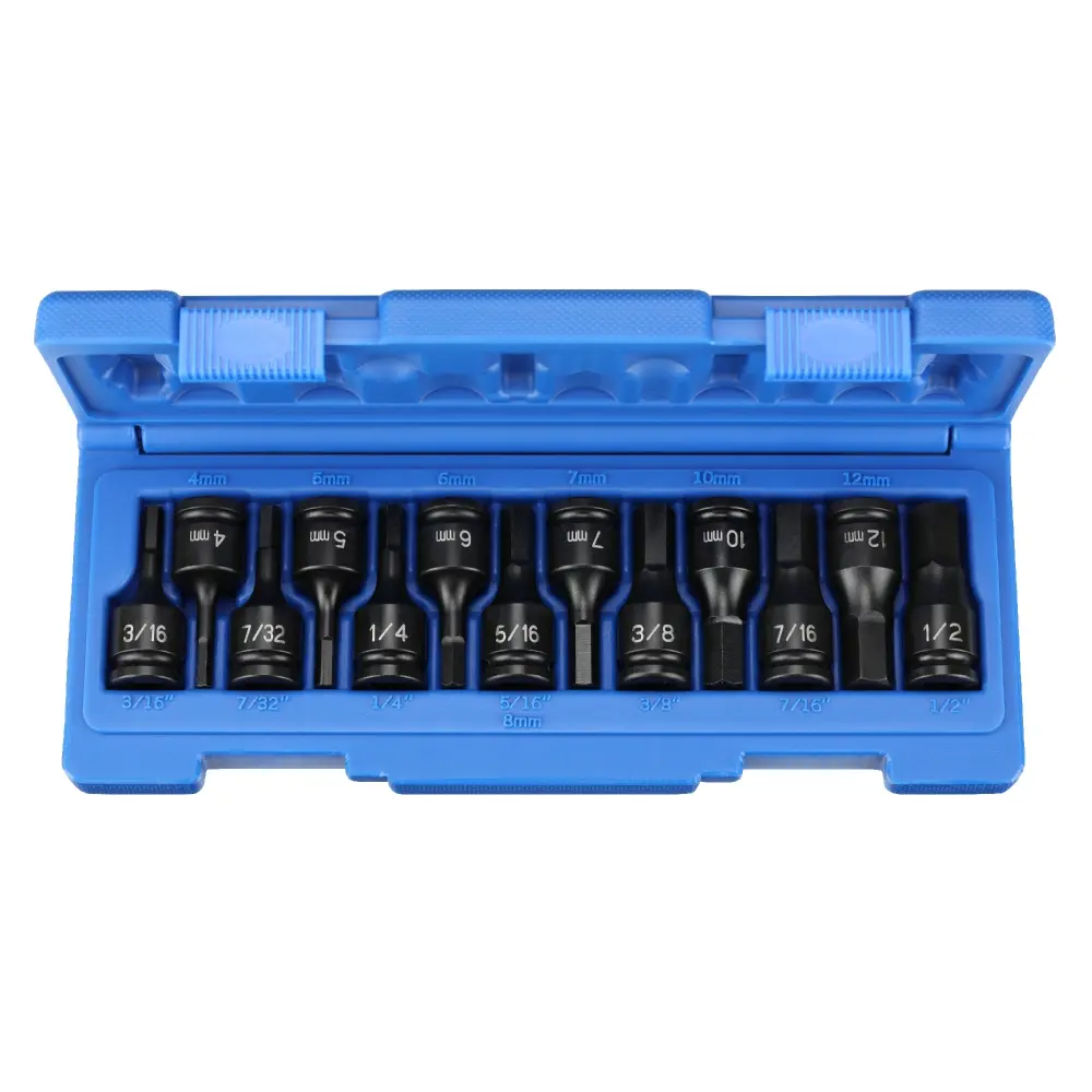 13Pc SAE/Metric 3/8" Dr. Hex Driver Impact Socket Set [4mm-12mm & 3/16"-1/2"] (Grey Pneumatic)