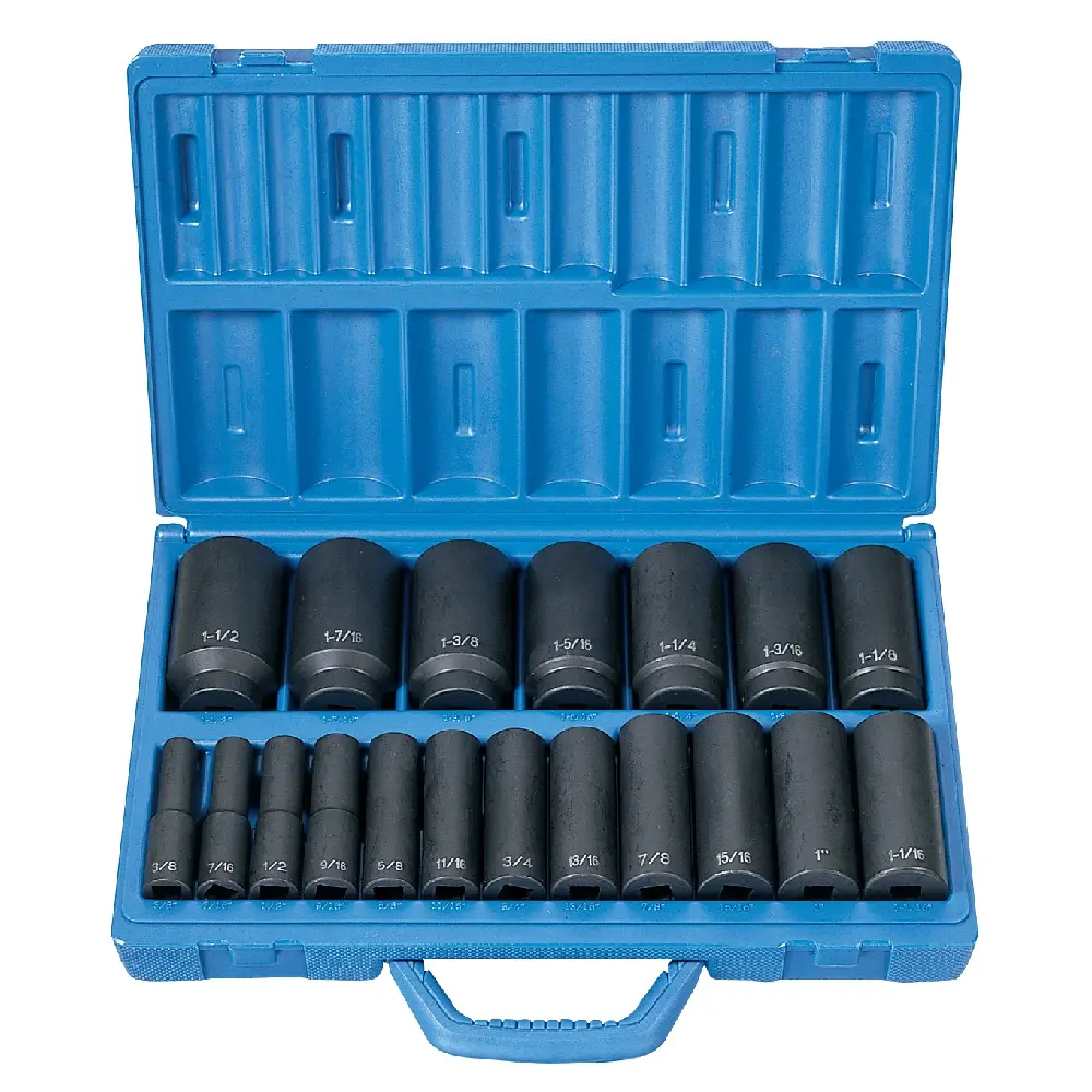 19Pc SAE 1/2" Dr. 6pt Deep Impact Socket Set [3/8"-1-1/2"] (Grey Pneumatic)