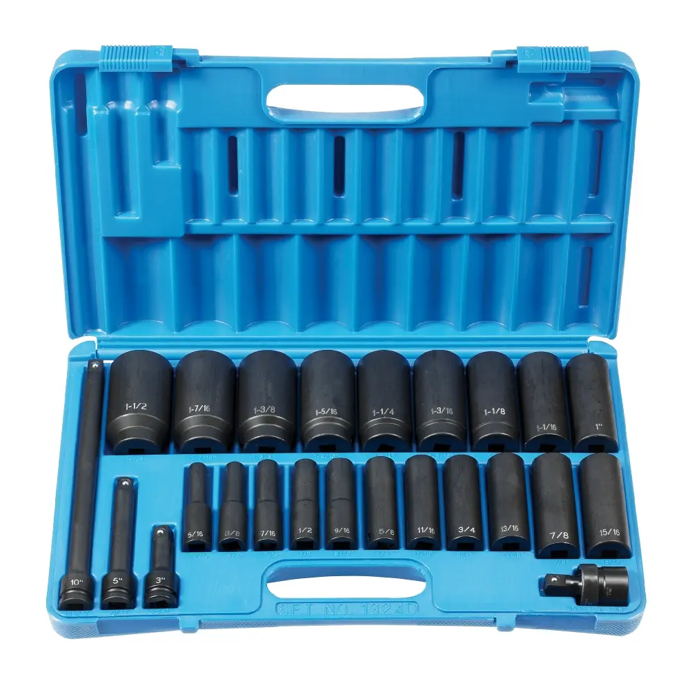 24Pc SAE 1/2" Dr. 6pt Deep Impact Socket Set [5/16" to 1-1/2"] (Grey Pneumatic)