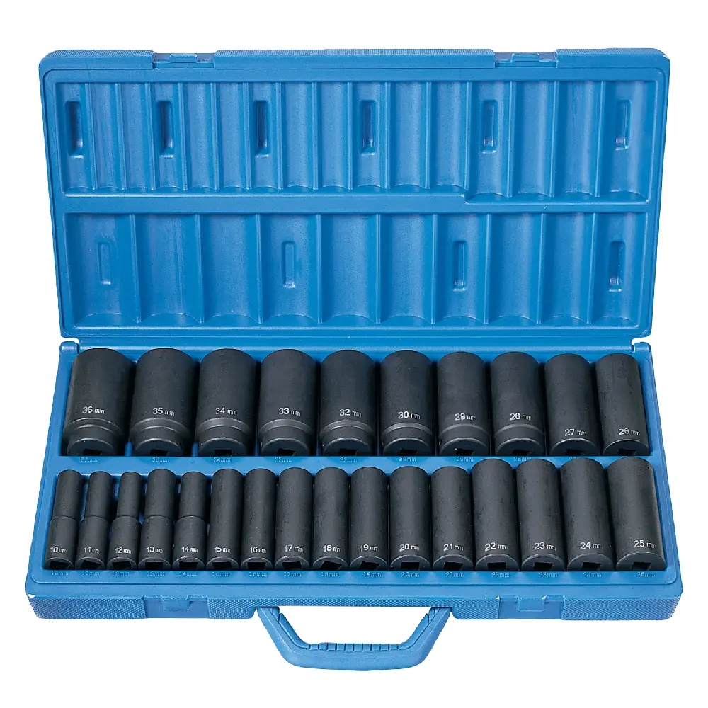 26Pc Metric 1/2" Dr. 6pt Deep Impact Socket Set [10mm to 36mm] (Grey Pneumatic)