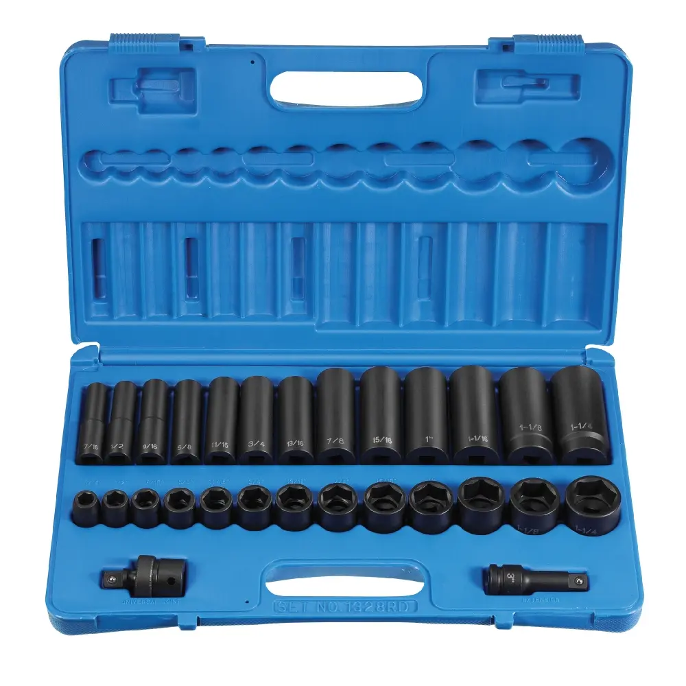 28Pc SAE 1/2" Dr. 6pt Deep/Shallow Impact Socket Set [7/16"-1-1/4"] (Grey Pneumatic)
