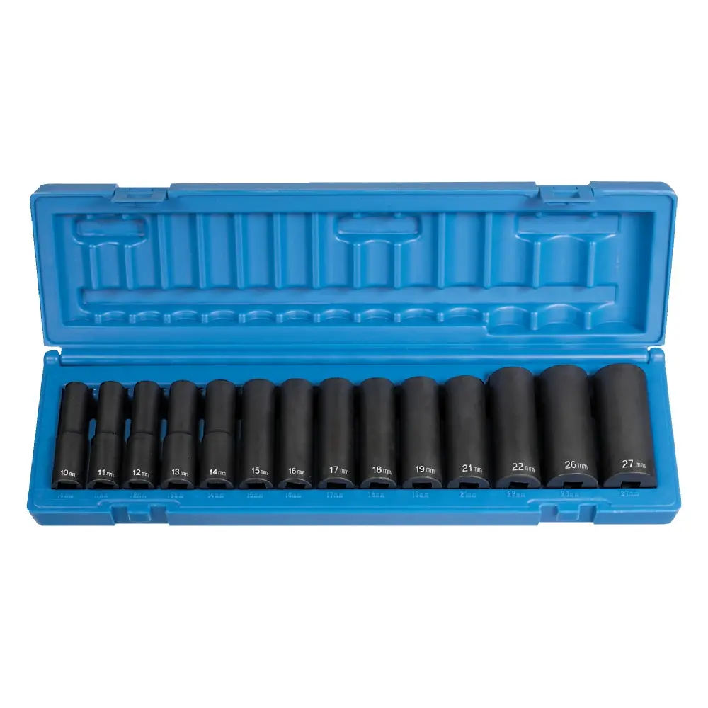 14Pc Metric 1/2" Dr. 6 Pt. Deep Impact Socket Set [10mm-27mm] (Gray Pneumatic)