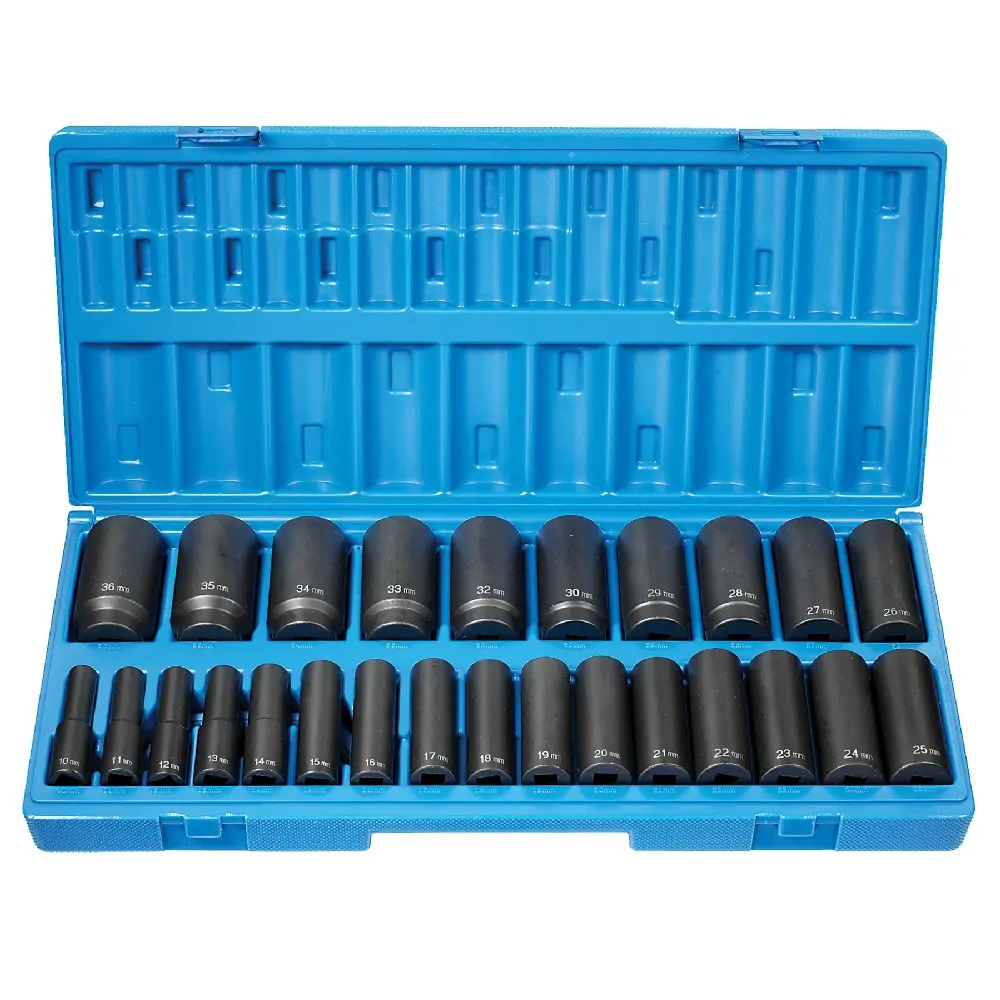 26Pc Metric 1/2" Dr. 12pt Deep Impact Socket Set [10mm to 36mm] (Grey Pneumatic)