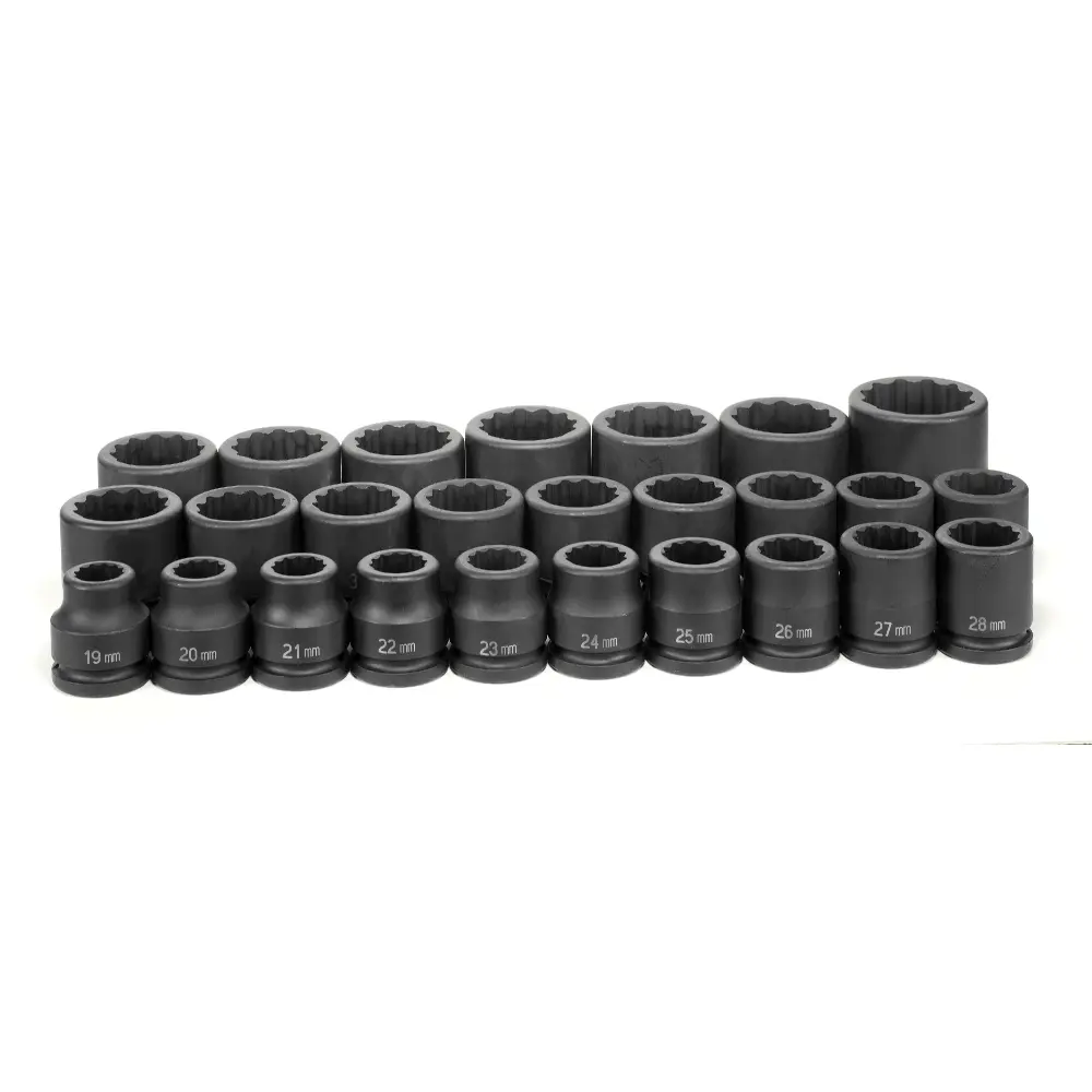 26Pc Metric 3/4" Dr. 12pt Shallow Impact Master Socket Set W/Metal Storage Case (Grey Pneumatic)