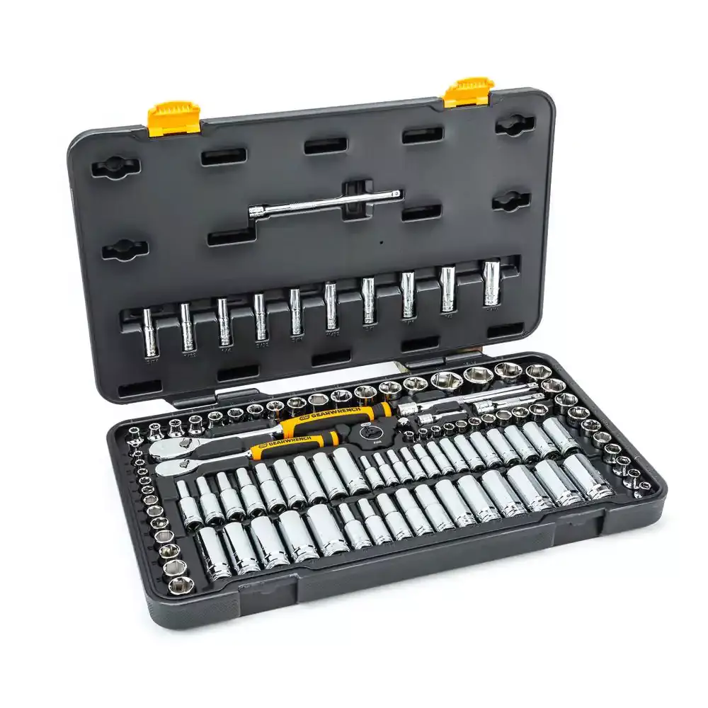 106Pc SAE/Metric 1/4" & 3/8" Dr. 6pt Deep/Standard Chrome Socket Set (Gearwrench)
