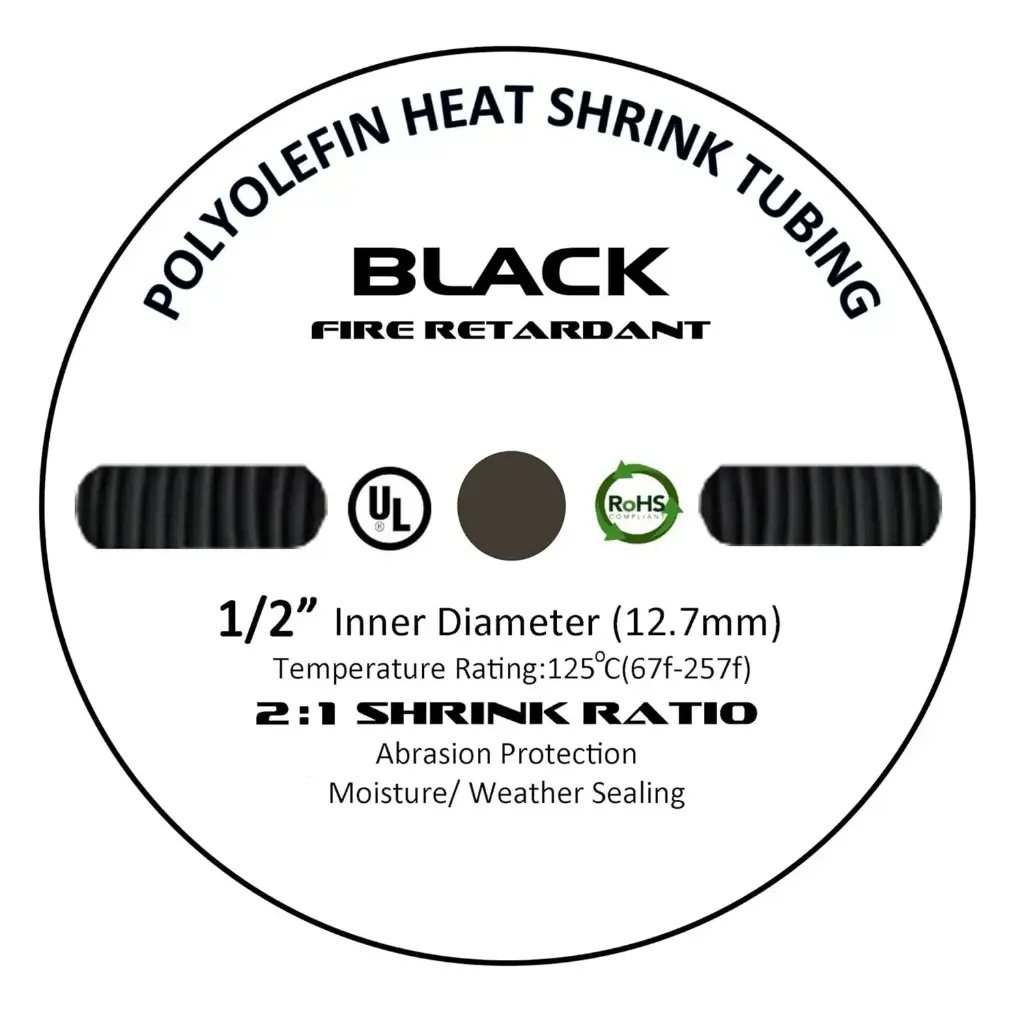 1/2" X 200Ft Black Poly 2:1 Heatshrink Spool