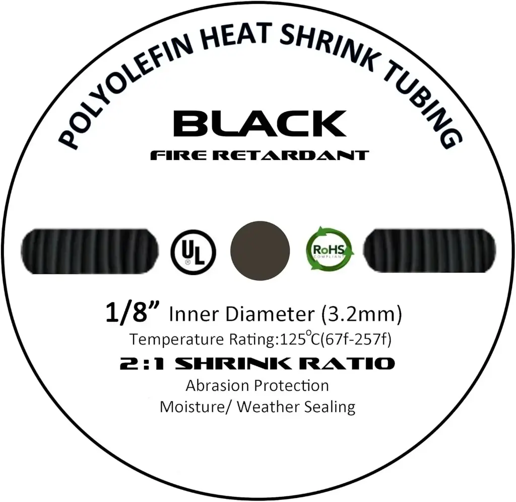 1/8" X 500Ft Black Poly 2:1 Heatshrink Spool