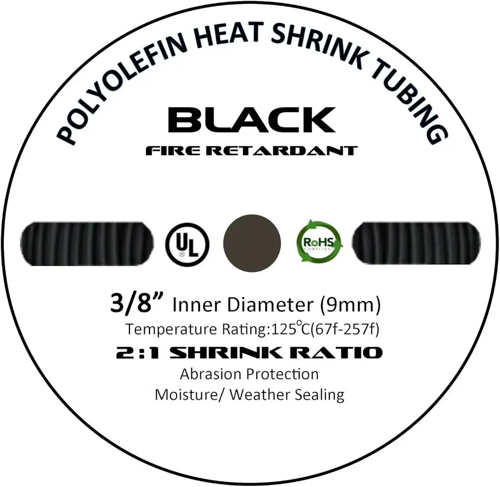 3/8" X 200Ft Black Poly 2:1 Heatshrink Spool
