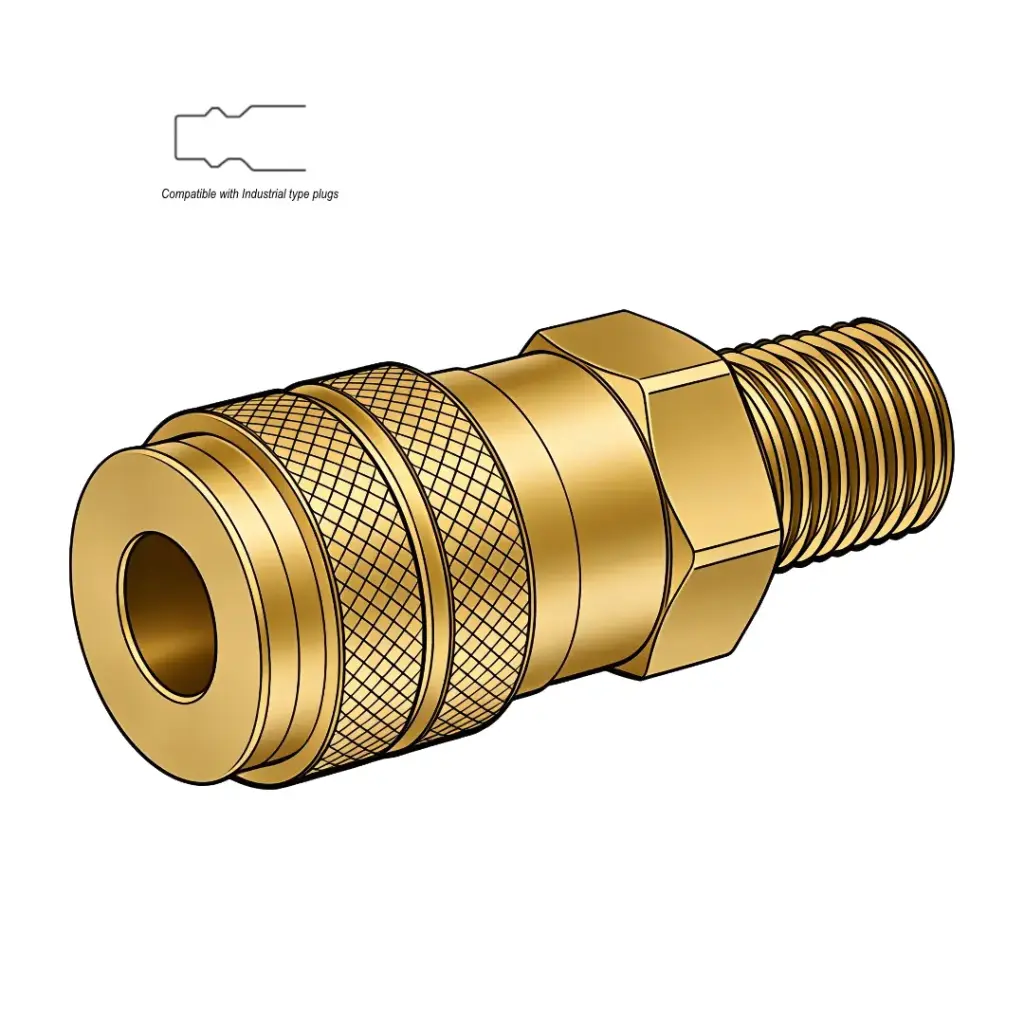 1/4" Industrial Air Coupler to 3/8" Male NPT Brass