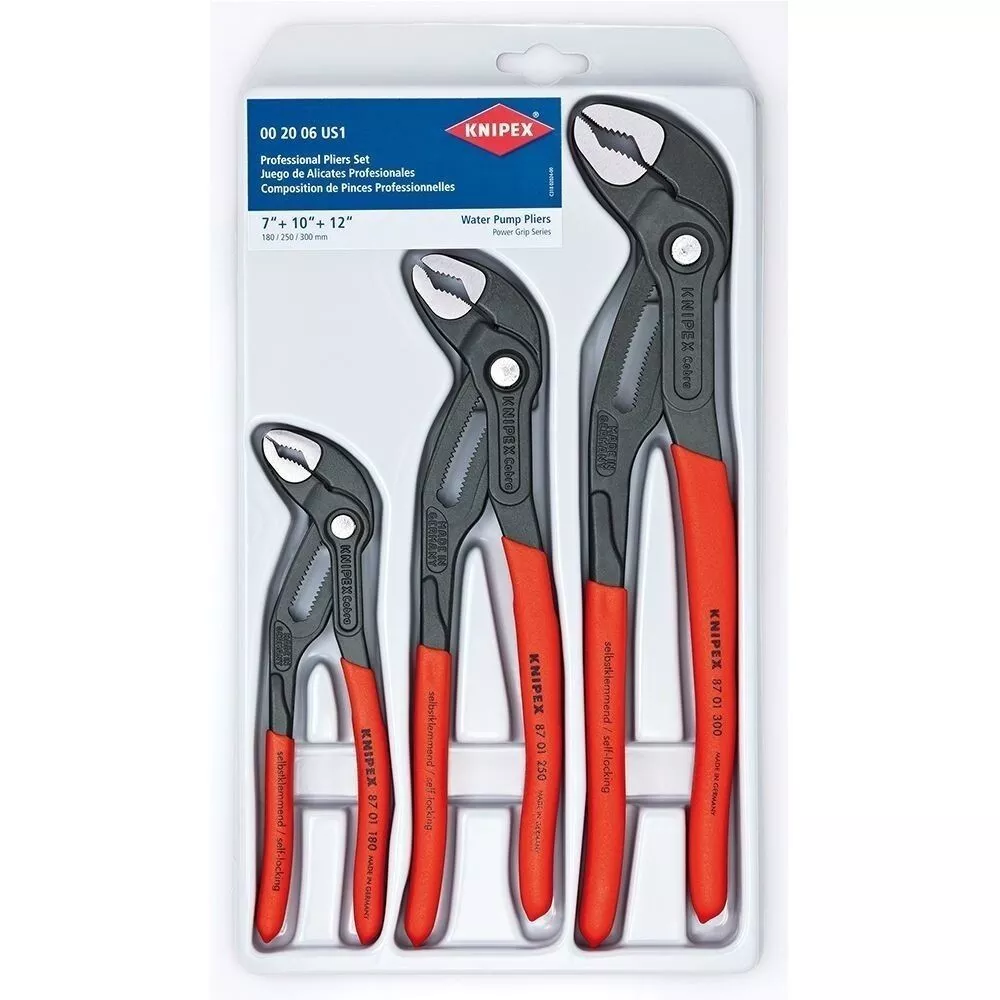 3Pk Cobra Pliers Set [7"/10"/12"] Forged (Knipex)