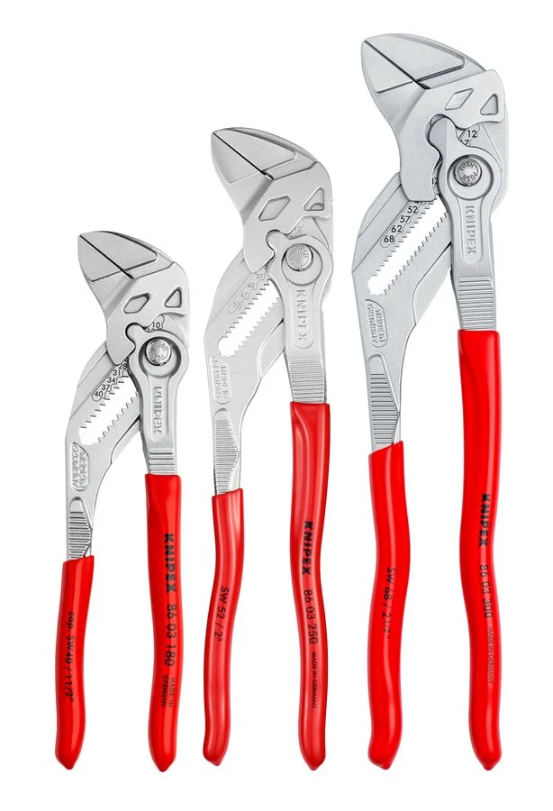 3Pk Cobra Smooth Jaw Pliers Set [7"/10"/12"] Nickel Plated (Knipex)