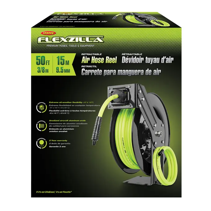 3/8" X 50Ft Retractable Air Hose Reel 300psi (Legacy/Flexzilla)