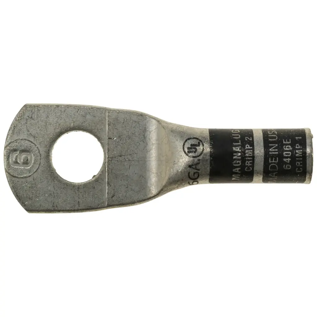 6 AWG HD Copper Lug W/ 3/8" Hole Tin Plated
