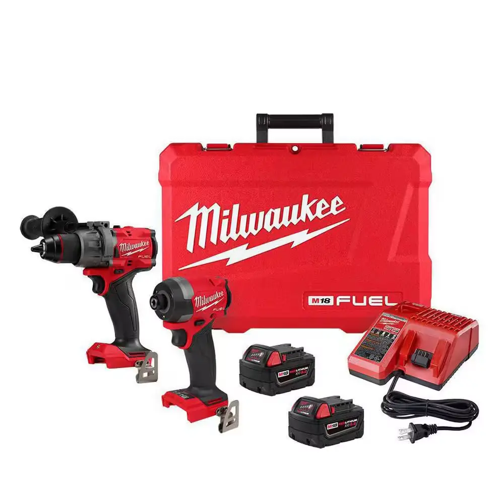 18V 1/2" Hammer Drill & Impact Driver Combo Kit W/2 Batteries, Charger (Milwaukee)