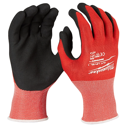 1 Dozen Large Red Nitrile Cut Level 1 Dipped Work Gloves (Milwaukee)